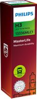 PHILIPS 13336MLC1 - Función de las luces: Faro adicional de luces de carretera<br>Lado de montaje: arriba<br>Tipo de lámpara: H3<br>Tensión [V]: 24<br>Potencia nominal [W]: 70<br>Modelo de zócalo, bombilla incandescente: PK22s<br>