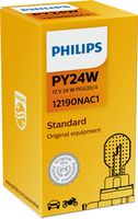 PHILIPS 12190NAC1 - Lado de montaje: delante<br>Tipo de luces: Halógena<br>Tensión [V]: 12<br>Potencia nominal [W]: 24<br>Tipo de lámpara: PY24W<br>Cantidad: 1<br>Versión: Single Box<br>Versión: Standard<br>Color lámpara: plata<br>Modelo de zócalo, bombilla incandescente: PGU20/4<br>