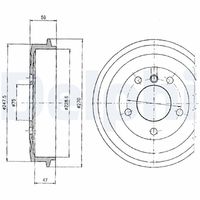 DELPHI BF275 - Lado de montaje: Eje trasero<br>H tamb. freno interna [mm]: 47<br>Número de orificios: 5<br>Diámetro exterior del tambor de freno [mm]: 228<br>H tamb. freno total [mm]: 59<br>Rebajado máx. tambor de freno [mm]: 229,5<br>Diámetro de montaje [mm]: 75<br>