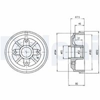 DELPHI BF324 - Restricción de fabricante: TRW<br>H tamb. freno total [mm]: 71,5<br>Diámetro de centrado [mm]: 52<br>Diámetro exterior del tambor de freno [mm]: 220<br>Rosca 1: M12x1,25<br>Diámetro de tambor [mm]: 203<br>Rebajado máx. tambor de freno [mm]: 204,5<br>H tamb. freno interna [mm]: 41<br>Número de orificios: 4<br>corona de agujeros - Ø [mm]: 108<br>Lado de montaje: Eje trasero<br>Artículo complementario / información complementaria 2: sin cojimete rueda incorporado<br>