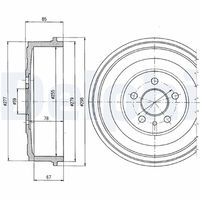 DELPHI BF325 - Restricción de fabricante: BENDIX<br>Diámetro de tambor [mm]: 255<br>Rebajado máx. tambor de freno [mm]: 256<br>H tamb. freno interna [mm]: 67<br>Número de orificios: 5<br>corona de agujeros - Ø [mm]: 98<br>Lado de montaje: Eje trasero<br>