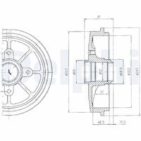 DELPHI BF393 - Lado de montaje: Eje trasero<br>Dinámica de frenado / conducción: para vehículos sin ABS<br>Diámetro interior de tambor de freno [mm]: 180<br>H tamb. freno interna [mm]: 45<br>corona de agujeros - Ø [mm]: 108<br>H tamb. freno total [mm]: 81<br>Diámetro exterior del tambor de freno [mm]: 212<br>Número de orificios: 4<br>Diámetro de centrado [mm]: 52<br>