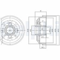 DELPHI BFR282 - Lado de montaje: Eje trasero<br>Dinámica de frenado / conducción: para vehículos con ABS<br>Diámetro interior de tambor de freno [mm]: 203<br>H tamb. freno interna [mm]: 47<br>corona de agujeros - Ø [mm]: 108<br>H tamb. freno total [mm]: 81<br>Diámetro exterior del tambor de freno [mm]: 247<br>Número de orificios: 4<br>Diámetro de centrado [mm]: 52<br>