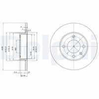 DELPHI BG2117 - año construcción desde: 09/1979<br>año construcción hasta: 06/1983<br>Lado de montaje: Eje delantero<br>Altura [mm]: 38,6<br>Tipo de disco de frenos: macizo<br>Espesor de disco de frenos [mm]: 9,9<br>Espesor mínimo [mm]: 8<br>Número de taladros: 1<br>Diámetro exterior [mm]: 239<br>Número de orificios: 4<br>Diámetro de centrado [mm]: 65<br>corona de agujeros - Ø [mm]: 100<br>