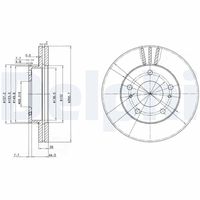 DELPHI BG3127 - Lado de montaje: Eje delantero<br>Altura [mm]: 52<br>Tipo de disco de frenos: ventilación interna<br>Espesor de disco de frenos [mm]: 26<br>Espesor mínimo [mm]: 24<br>Número de taladros: 2<br>Diámetro exterior [mm]: 257<br>Número de orificios: 5<br>Diámetro de centrado [mm]: 68<br>corona de agujeros - Ø [mm]: 114,3<br>Superficie: revestido<br>