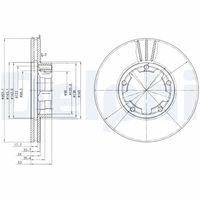 DELPHI BG3245 - Llanta, nº de taladros: 6<br>Lado de montaje: Eje delantero<br>Peso [kg]: 6,4<br>Tipo de disco de frenos: ventilado<br>Espesor de disco de frenos [mm]: 24<br>Espesor mínimo [mm]: 22<br>Número de orificios: 5<br>Homologación: K.B.A.: 61209<br>Altura [mm]: 53<br>Diámetro de centrado [mm]: 96<br>Diámetro exterior [mm]: 263<br>