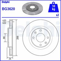 DELPHI BG3620 - Lado de montaje: Eje delantero<br>Tipo de disco de frenos: ventilado<br>Número de orificios: 4<br>Homologación: E1 90R-02C0300/1196<br>Superficie: aceitado<br>Diámetro exterior [mm]: 266<br>Espesor de disco de frenos [mm]: 20,4<br>Espesor mínimo [mm]: 18,5<br>Diámetro de centrado [mm]: 66,1<br>Altura [mm]: 27,4<br>