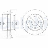 DELPHI BG3971 - Lado de montaje: Eje delantero<br>Altura [mm]: 45,6<br>Tipo de disco de frenos: ventilación interna<br>Espesor de disco de frenos [mm]: 24<br>Espesor mínimo [mm]: 21,5<br>Diámetro exterior [mm]: 256<br>Número de orificios: 4<br>Diámetro de centrado [mm]: 69<br>corona de agujeros - Ø [mm]: 114,3<br>Superficie: revestido<br>