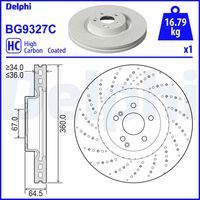 BREMSI CD8611V - Diámetro exterior [mm]: 360<br>Altura [mm]: 64,5<br>Diámetro de orificio [mm]: 67<br>Tipo de disco de frenos: ventilado<br>Espesor de disco de frenos [mm]: 36<br>Espesor mínimo [mm]: 34<br>Número de orificios: 5<br>corona de agujeros - Ø 1 [mm]: 67<br>Lado de montaje: Eje delantero<br>