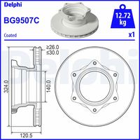 COMLINE ADC9116V - Lado de montaje: Eje delantero<br>Altura [mm]: 91<br>Tipo de disco de frenos: ventilación interna<br>Espesor de disco de frenos [mm]: 30<br>Espesor mínimo [mm]: 26<br>Diámetro exterior [mm]: 324<br>Número de orificios: 6<br>Diámetro de centrado [mm]: 118<br>corona de agujeros - Ø [mm]: 140<br>