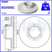 COMLINE ADC9116V - Lado de montaje: Eje delantero<br>Altura [mm]: 91<br>Tipo de disco de frenos: ventilación interna<br>Espesor de disco de frenos [mm]: 30<br>Espesor mínimo [mm]: 26<br>Diámetro exterior [mm]: 324<br>Número de orificios: 6<br>Diámetro de centrado [mm]: 118<br>corona de agujeros - Ø [mm]: 140<br>