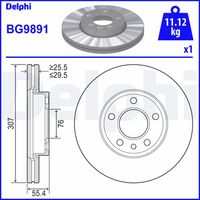 DELPHI BG9891 - Lado de montaje: Eje delantero<br>Número de PR: 2E4<br>Tipo de disco de frenos: ventilado<br>Número de orificios: 5<br>Homologación: E1 90R-02C0339/1622<br>Superficie: aceitado<br>Diámetro exterior [mm]: 340<br>Espesor de disco de frenos [mm]: 32,2<br>Espesor mínimo [mm]: 28,5<br>Diámetro de centrado [mm]: 76<br>Altura [mm]: 55,4<br>