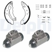 DELPHI KP698 - Lado de montaje: Eje trasero<br>Ancho [mm]: 38<br>Sistema de frenos: TRW<br>Artículo complementario / información complementaria 2: con palanca freno de mano<br>Diámetro interior de tambor de freno [mm]: 203<br>