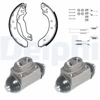 DELPHI KP741 - Lado de montaje: Eje trasero<br>Diámetro del cilindro del pistón [mm]: 19,05<br>Artículo complementario/Información complementaria: con cilindro de freno de rueda<br>Artículo complementario/Información complementaria: con accesorios<br>Tipo de montaje: premontado<br>Sistema de frenos: Lucas<br>Diámetro interior de tambor de freno [mm]: 180<br>Ancho [mm]: 32<br>Diámetro del pistón [mm]: 19,1<br>