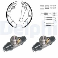 DELPHI KP851 - Lado de montaje: Eje trasero<br>Sistema de frenos: Ate<br>Diámetro del cilindro del pistón [mm]: 19,05<br>Artículo complementario/Información complementaria: con cilindro de freno de rueda<br>Artículo complementario/Información complementaria: con accesorios<br>Tipo de montaje: premontado<br>Sistema de frenos: ATE (Teves)<br>Diámetro interior de tambor de freno [mm]: 200<br>Ancho [mm]: 40<br>Diámetro del pistón [mm]: 19,1<br>