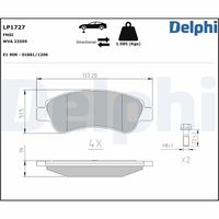 DELPHI LP1727 - Lado de montaje: Eje trasero<br>Frenos: para vehículos con freno de disco en eje trasero<br>Espesor [mm]: 16,6<br>Longitud [mm]: 87<br>Ancho [mm]: 53<br>Contacto avisador de desgaste: excl. contacto de avisador de desgaste<br>Sistema de frenos: Lucas <br>Número de WVA: 20961<br>