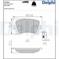 DELPHI LP1824 - Lado de montaje: Eje delantero<br>para diámetro disco de freno [mm]: 312<br>Número de PR: 1ZC<br>Número de PR: 1ZM<br>Tamaño de llanta [pulgada]: 16,0<br>Espesor [mm]: 20<br>Longitud [mm]: 155,2<br>Ancho [mm]: 66<br>Contacto avisador de desgaste: con contacto de aviso de desgaste incorporado<br>Pastilla de freno: con borde biselado<br>Sistema de frenos: Teves <br>Longitud 2 [mm]: 156,4<br>Ancho 2 [mm]: 71,5<br>Número de WVA: 23587<br>Número de WVA: 23588<br>Número de WVA: 23589<br>