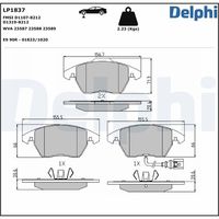 DELPHI LP1837 - Lado de montaje: Eje trasero<br>Código FMSI: D1108-8213<br>Homologación: E9 90R-01825/750<br>Número de WVA: 24483<br>Sistema de frenos: TRW<br>Artículo complementario / información complementaria 2: Chapa antichirridos<br>Artículo complementario/Información complementaria: con accesorios<br>Material del forro de fricción: Low-Metallic<br>Contacto avisador de desgaste: no preparado para indicador de desgaste<br>Ancho 1 [mm]: 105,7<br>Ancho 2 [mm]: 105,5<br>Altura 1 [mm]: 55,9<br>Altura 2 [mm]: 55,9<br>Espesor/grosor 1 [mm]: 17,5<br>Espesor/grosor 2 [mm]: 17,5<br>