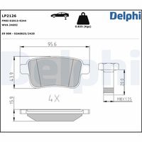 DELPHI LP2126 - Lado de montaje: Eje delantero<br>Zonas climáticas: para zonas con clima frío<br>Tamaño de llanta [pulgada]: 15<br>Tamaño de llanta [pulgada]: 16<br>Homologación: E9 90R-02A0823/3177<br>Número de WVA: 24693<br>Sistema de frenos: TRW<br>Artículo complementario / información complementaria 2: Chapa antichirridos<br>Artículo complementario/Información complementaria: con accesorios<br>Material del forro de fricción: Low-Metallic<br>Contacto avisador de desgaste: no preparado para indicador de desgaste<br>Ancho 1 [mm]: 131,4<br>Ancho 2 [mm]: 131<br>Altura 1 [mm]: 62<br>Altura 2 [mm]: 62<br>Espesor/grosor 1 [mm]: 18,5<br>Espesor/grosor 2 [mm]: 18,5<br>