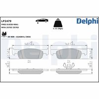 DELPHI LP2479 - Lado de montaje: Eje delantero<br>Espesor [mm]: 18<br>Longitud [mm]: 140,2<br>Contacto avisador de desgaste: excl. contacto de avisador de desgaste<br>Sistema de frenos: ATE<br>Ancho 1 [mm]: 40<br>Ancho 2 [mm]: 42<br>Número de WVA: 22448<br>Número de WVA: 25702<br>