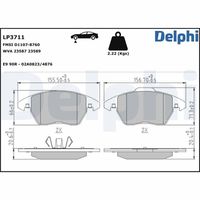 DELPHI LP2178 - Lado de montaje: Eje delantero<br>Número de PR: 1ZA<br>Número de PR: 1ZE<br>Código FMSI: D1107-8212 D1319-821<br>Homologación: E9 90R-01823/1020<br>Número de WVA: 23587 23588 23589<br>Sistema de frenos: Continental<br>Artículo complementario / información complementaria 2: Chapa antichirridos<br>Artículo complementario/Información complementaria: sin accesorios<br>Material del forro de fricción: Low-Metallic<br>Contacto avisador de desgaste: con contacto avisador de desgaste<br>Ancho 1 [mm]: 156,7<br>Ancho 2 [mm]: 155,2<br>Altura 1 [mm]: 71,4<br>Altura 2 [mm]: 66<br>Espesor/grosor 1 [mm]: 20,3<br>Espesor/grosor 2 [mm]: 20,3<br>