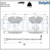 DELPHI LP2067 - Lado de montaje: Eje trasero<br>para diámetro disco de freno [mm]: 300<br>Espesor [mm]: 16,7<br>Longitud [mm]: 123<br>Contacto avisador de desgaste: preparado para indicador desgaste<br>Pastilla de freno: con borde biselado<br>Sistema de frenos: ATE<br>Ancho 1 [mm]: 47<br>Ancho 2 [mm]: 48,2<br>Número de WVA: 23926<br>Número de WVA: 23927<br>