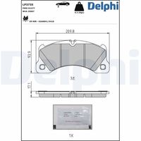 DELPHI LP2237 - Lado de montaje: Eje trasero<br>Número OE alternativo: 971698451L<br>Código de equipamiento: 2EB/2EW<br>Código de equipamiento: 2ET/2EY<br>Código FMSI: D1416-8531 D1417-853<br>Homologación: E9 90R-01841/2809<br>Número de WVA: 24554<br>Sistema de frenos: Brembo<br>Artículo complementario / información complementaria 2: Chapa antichirridos<br>Artículo complementario/Información complementaria: sin accesorios<br>Material del forro de fricción: Low-Metallic<br>Contacto avisador de desgaste: preparado para indicador desgaste<br>Ancho 1 [mm]: 188<br>Ancho 2 [mm]: 188<br>Altura 1 [mm]: 70,2<br>Altura 2 [mm]: 70,2<br>Espesor/grosor 1 [mm]: 15,6<br>Espesor/grosor 2 [mm]: 15,6<br>