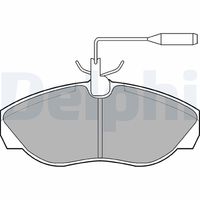 DELPHI LP877 - Lado de montaje: Eje delantero<br>año construcción desde: 09/1999<br>para el tipo de serie del modelo: 10, 14<br>Código FMSI: D1197-8317<br>Homologación: E9 90R-02A0841/1268<br>Número de WVA: 21797 23602<br>Sistema de frenos: TRW<br>Artículo complementario / información complementaria 2: Chapa antichirridos<br>Artículo complementario/Información complementaria: con accesorios<br>Material del forro de fricción: Low-Metallic<br>Contacto avisador de desgaste: con contacto avisador de desgaste<br>Ancho 1 [mm]: 145,1<br>Ancho 2 [mm]: 144,9<br>Altura 1 [mm]: 60,9<br>Altura 2 [mm]: 60,9<br>Espesor/grosor 1 [mm]: 19<br>Espesor/grosor 2 [mm]: 19<br>