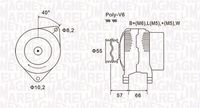 MAGNETI MARELLI MQA1036 - Corriente de carga alternador [A]: 120<br>Modelo red de a bordo: para vehículos con red de a bordo 12V<br>Tensión [V]: 12<br>poleas - Ø [mm]: 56<br>Número de nervaduras: 6<br>Pinza: M8<br>ID del modelo de conector: 0230<br>Diámetro de orificio 1 [mm]: 10<br>Diámetro de orificio 2 [mm]: 15<br>peso neto [kg]: 6,6<br>