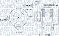 MAGNETI MARELLI MQA1143 - Código de motor: AYL<br>Tensión [V]: 14<br>Corriente de carga alternador [A]: 45<br>Poleas: con polea<br>poleas - Ø [mm]: 86<br>