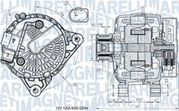 MAGNETI MARELLI MQA15459 - Código de motor: UBGA<br>Tensión [V]: 12<br>Corriente de carga alternador [A]: 150<br>Poleas: con polea de rueda libre<br>poleas - Ø [mm]: 54<br>