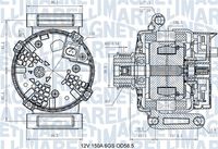 MAGNETI MARELLI MQA15461 - Corriente de carga alternador [A]: 210<br>Modelo red de a bordo: para vehículos con red de a bordo 12V<br>Tensión [V]: 14<br>Poleas: con polea de rueda libre<br>poleas - Ø [mm]: 59<br>Número de nervaduras: 6<br>Pinza: M8 B+<br>Pinza: LIN 1<br>ID del modelo de conector: 0206<br>Diámetro de orificio 1 [mm]: 10,5<br>peso neto [kg]: 7,8<br>