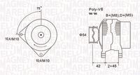 MAGNETI MARELLI MQA1564 - Código de motor: RHX (DW10BTED)<br>Tensión [V]: 12<br>Corriente de carga alternador [A]: 150<br>Poleas: con polea<br>poleas - Ø [mm]: 54<br>