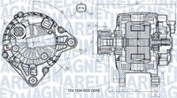 MAGNETI MARELLI MQA16178 - Corriente de carga alternador [A]: 125<br>Modelo red de a bordo: para vehículos con red de a bordo 12V<br>Tensión [V]: 14<br>Poleas: con polea de rueda libre<br>poleas - Ø [mm]: 55<br>Número de nervaduras: 6<br>Pinza: M8 B+<br>Pinza: L-DFM<br>ID del modelo de conector: 0129<br>Diámetro de orificio 1 [mm]: 8,5<br>Parámetro: Only against oe<br>peso neto [kg]: 6,5<br>