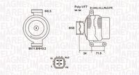 MAGNETI MARELLI MQA1965 - Corriente de carga alternador [A]: 100<br>Modelo red de a bordo: para vehículos con red de a bordo 12V<br>Tensión [V]: 14<br>Poleas: con polea de rueda libre<br>poleas - Ø [mm]: 58<br>Número de nervaduras: 7<br>Pinza: L-IG-RLO-M<br>ID del modelo de conector: 0203<br>Diámetro de orificio 1 [mm]: 8<br>Diámetro de orificio 2 [mm]: 10<br>peso neto [kg]: 5,9<br>