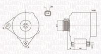 MAGNETI MARELLI MQA2043 - Código de motor: K4M 842<br>Tensión [V]: 14<br>Corriente de carga alternador [A]: 98<br>Poleas: con polea de rueda libre<br>poleas - Ø [mm]: 56<br>