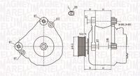 MAGNETI MARELLI MQA1729 - Código de motor: BBY<br>Código de motor: BKY<br>Modelo de alternador: para alternador trifásico<br>Tensión [V]: 14<br>Corriente de carga alternador [A]: 90<br>Poleas: con polea<br>poleas - Ø [mm]: 56<br>