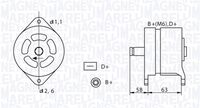 MAGNETI MARELLI MAN771 - año construcción hasta: 12/1979<br>Corriente de carga alternador [A]: 45<br>Modelo red de a bordo: para vehículos con red de a bordo 12V<br>Tensión [V]: 12<br>poleas - Ø [mm]: 80<br>Número de nervaduras: 1<br>Pinza: M6<br>ID del modelo de conector: 0227<br>Diámetro de orificio 1 [mm]: 12<br>peso neto [kg]: 4,6<br>