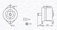 MAGNETI MARELLI MAN774 - Tensión nominal [V]: 28<br>Corriente de carga alternador [A]: 70<br>Sentido de giro: Sentido de giro a la derecha (horario)<br>Poleas: con polea múltiple<br>Número de canales: 6<br>poleas - Ø [mm]: 68<br>Longitud [mm]: 196,9<br>Tensión [V]: 24<br>Número de nervaduras: 6<br>