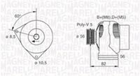 MAGNETI MARELLI MQA1305 - Código de motor: KFX (TU3JP)<br>Código de motor: KFW (TU3JP)<br>Diámetro [mm]: 56<br>Modelo de alternador: excl. bomba vacío<br>Tensión [V]: 14<br>Corriente de carga alternador [A]: 90<br>Poleas: con polea múltiple<br>poleas - Ø [mm]: 56<br>