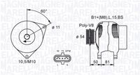 MAGNETI MARELLI MQA1812 - Corriente de carga alternador [A]: 90<br>Modelo red de a bordo: para vehículos con red de a bordo 24V<br>Tensión [V]: 24<br>poleas - Ø [mm]: 55<br>Número de nervaduras: 8<br>Pinza: M8<br>Pinza: W-L-15-S-DFM<br>ID del modelo de conector: 0167<br>Diámetro de orificio 1 [mm]: 11<br>peso neto [kg]: 7,55<br>