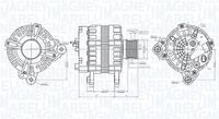 MAGNETI MARELLI MQA6193 - Corriente de carga alternador [A]: 140<br>Modelo red de a bordo: para vehículos con red de a bordo 12V<br>Tensión [V]: 14<br>Poleas: con polea de rueda libre<br>poleas - Ø [mm]: 56<br>Número de nervaduras: 6<br>Pinza: M8 B+<br>Pinza: COM/LIN2<br>ID del modelo de conector: 0238<br>Diámetro de orificio 1 [mm]: 8,5<br>peso neto [kg]: 7,2<br>