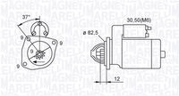 MAGNETI MARELLI MQS1264 - Potencia nominal [kW]: 2<br>Tensión [V]: 12<br>Diámetro de brida [mm]: 82<br>Número de dientes: 9<br>Sentido de giro: Sentido de giro a la derecha (horario)<br>Pinza: Pin "30" M8 B+<br>Pinza: Pin "50" M6<br>ID del modelo de conector: 0274<br>Cantidad de agujeros de fijación: 3<br>peso neto [kg]: 4,1<br>