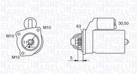 MAGNETI MARELLI MQS1377 - Potencia nominal [kW]: 2,2<br>Tensión [V]: 12<br>Diámetro de brida [mm]: 62<br>Número de dientes: 10<br>Pinza: M8 B+<br>Cantidad de agujeros de fijación: 3<br>Cant. taladros roscados: 3<br>peso neto [kg]: 4,3<br>