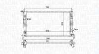 MAGNETI MARELLI BM1574 - Longitud de red [mm]: 672<br>Ancho de red [mm]: 359<br>Profundidad de red [mm]: 26<br>Material aletas refrigeradoras: Aluminio<br>Material depósitos de agua (radiador): Plástico<br>Tipo radiador: Aletas refrigeración soldadas<br>