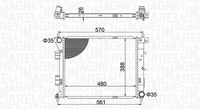 MAGNETI MARELLI BM1736 - Longitud de red [mm]: 480<br>Ancho de red [mm]: 396<br>Profundidad de red [mm]: 26<br>Material aletas refrigeradoras: Aluminio<br>Material depósitos de agua (radiador): Plástico<br>Tipo radiador: Aletas refrigeración soldadas<br>