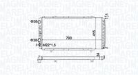 MAGNETI MARELLI BM1809 - Longitud de red [mm]: 790<br>Ancho de red [mm]: 398<br>Profundidad de red [mm]: 34<br>Material aletas refrigeradoras: Aluminio<br>Artículo complementario / información complementaria 2: con pinza/grapa<br>Material depósitos de agua (radiador): Plástico<br>Tipo radiador: Aletas refrigeración unidas mecánicamente<br>