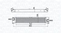 KAMOKA 7750131 - Diámetro de entrada 1 [mm]: 60<br>Diámetro de salida 1 [mm]: 60<br>Tipo radiador: Aletas refrigeración soldadas<br>Calidad: ALTERNATIVO<br>Restricción de fabricante: BEHR<br>Material: Aluminio<br>Longitud de red [mm]: 740<br>Ancho de red [mm]: 128<br>Profundidad de red [mm]: 64<br>