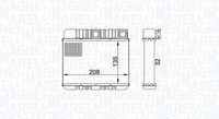 MAGNETI MARELLI BR469 - Artículo complementario / información complementaria 2: sin conducto<br>Longitud de red [mm]: 135<br>Ancho de red [mm]: 208<br>Profundidad de red [mm]: 32<br>Material depósitos de agua (radiador): Aluminio<br>Material aletas refrigeradoras: Aluminio<br>Tipo radiador: Aletas refrigeración soldadas<br>