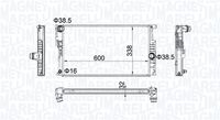 MAGNETI MARELLI BM2022 - año construcción desde: 11/2014<br>Código de motor: B47 D20 A<br>Clase de caja de cambios: Caja de cambios manual, 6 marchas<br>Profundidad de red [mm]: 34<br>Longitud de red [mm]: 600<br>Ancho de red [mm]: 338<br>Tipo radiador: Aletas refrigeración unidas mecánicamente<br>